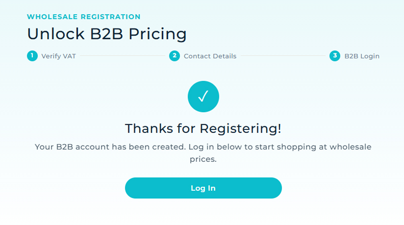 Registration confirmation with login prompt