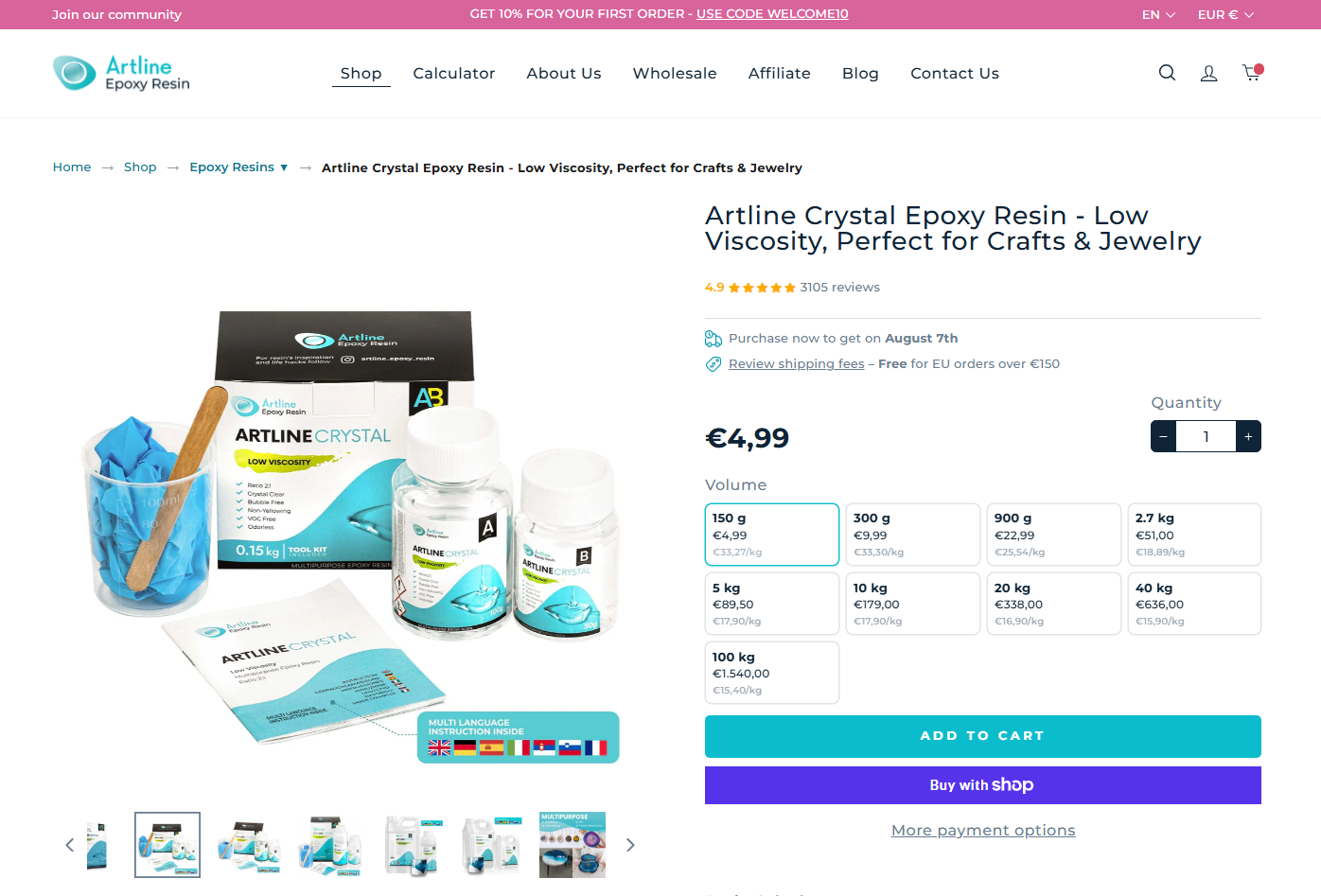 Standard B2C product page for comparison