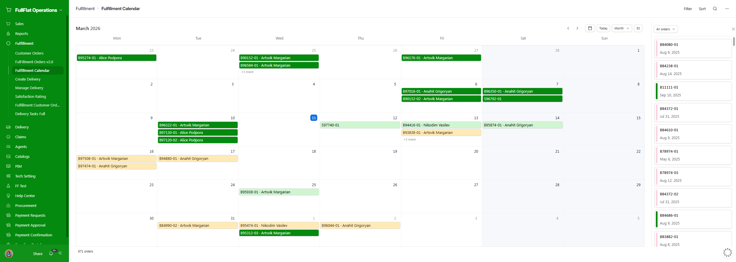 Fulfillment calendar