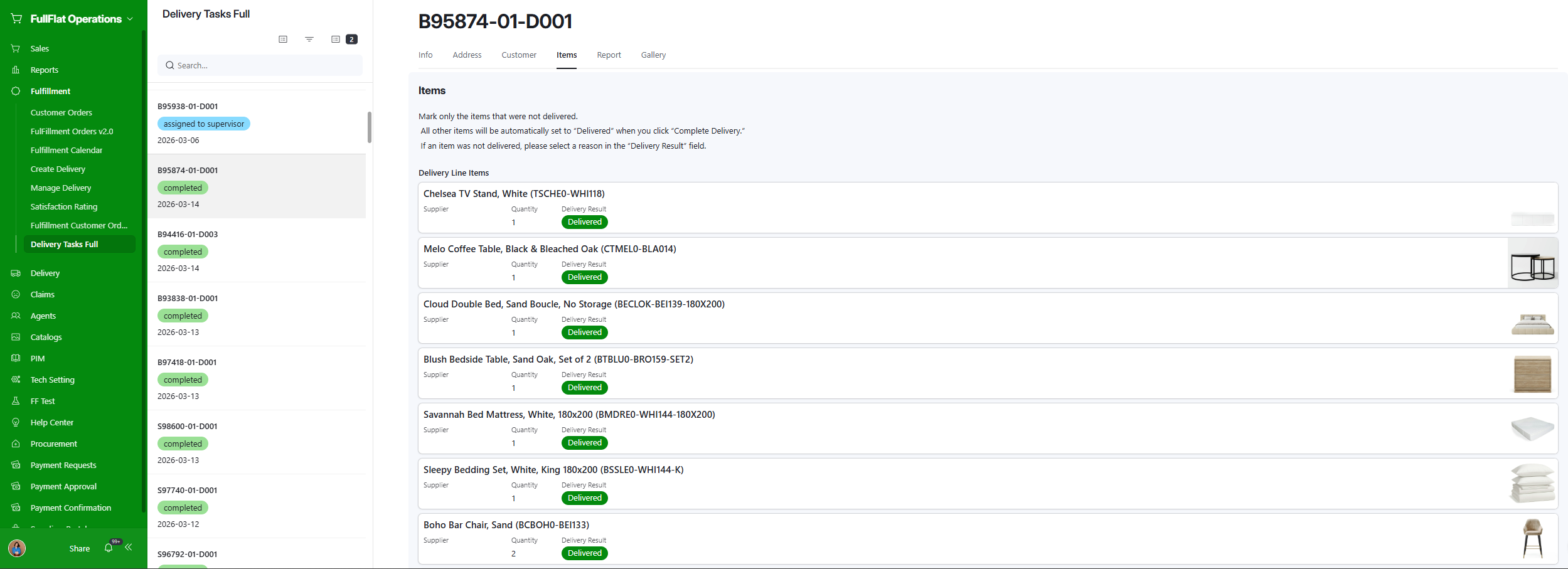 Delivery task mobile view