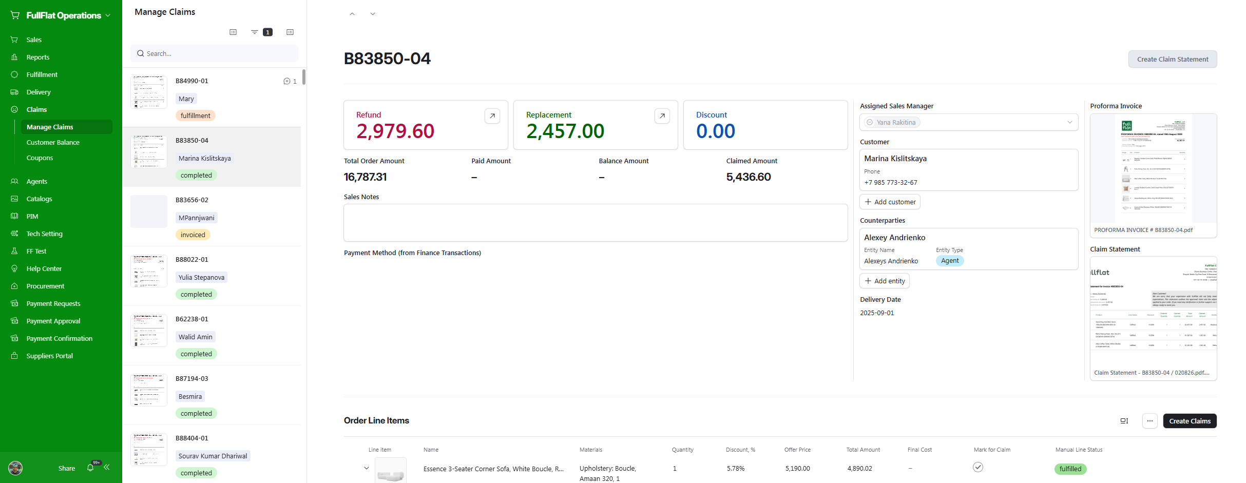 Claims management interface