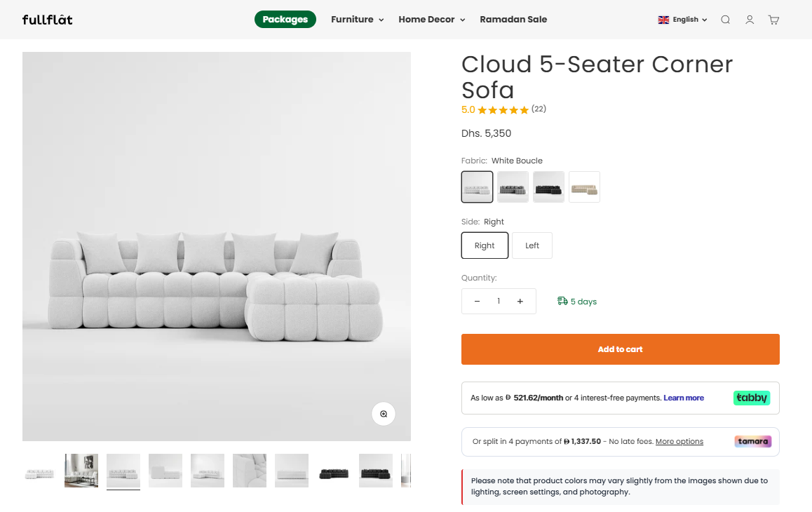 Product page showing the 5.0 star rating and review count pulled from the synced reviews